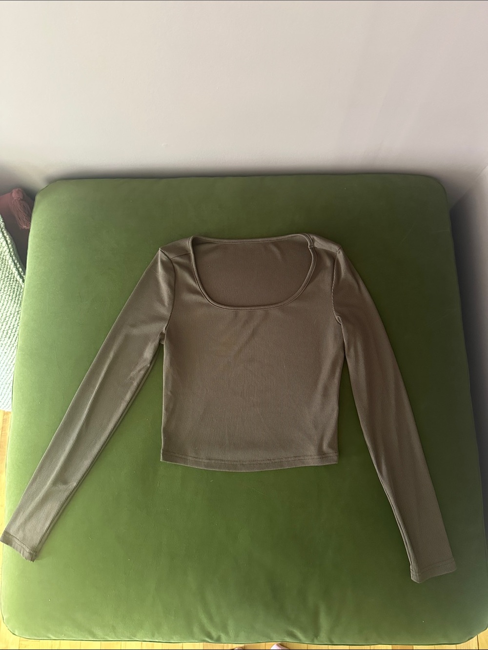 Women's Brown Scoop Neck Long Sleeve Crop Top